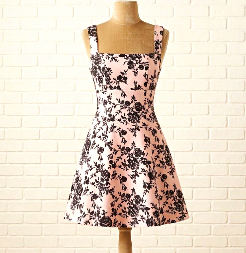 Windsor Pink Black Floral Square Neck Strappy Sleeveless Fit & Flare Mini S