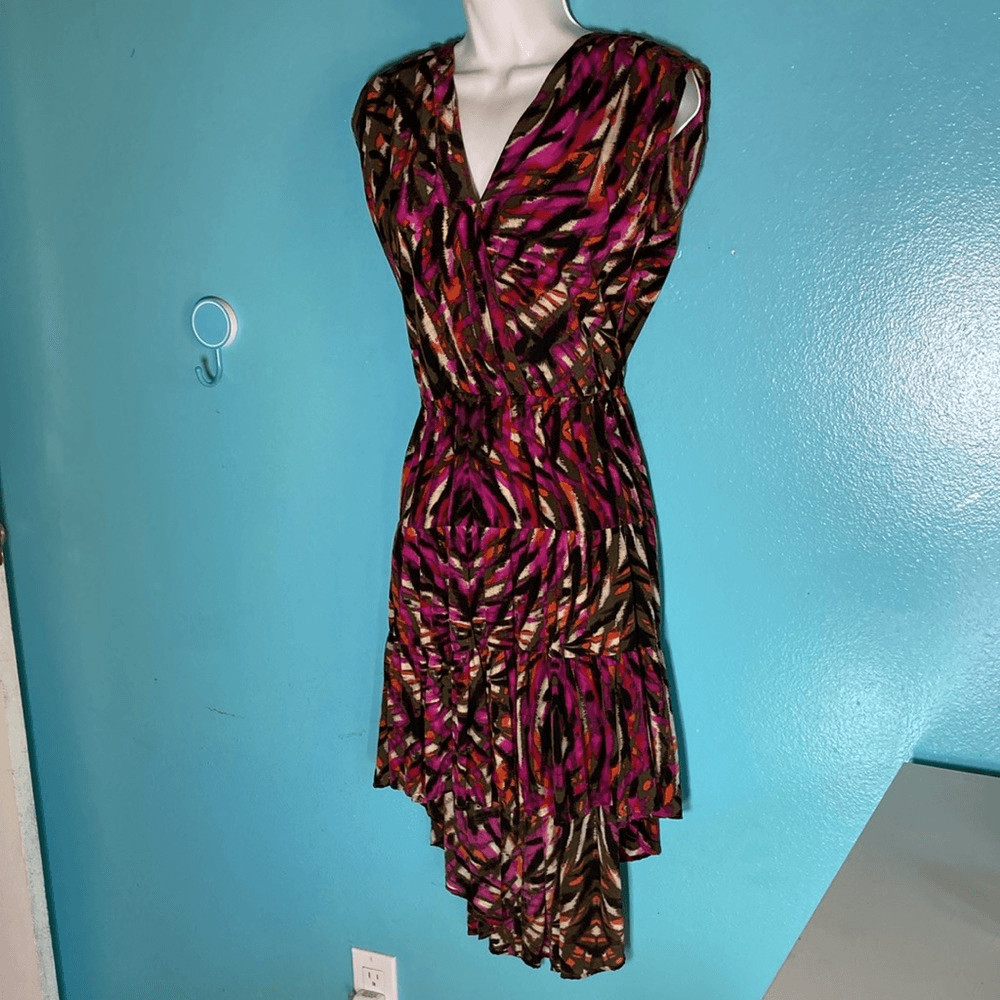 Presley Skye Anthropologie BOHO Silk Dress Size Petite Medium PM High Low Hem