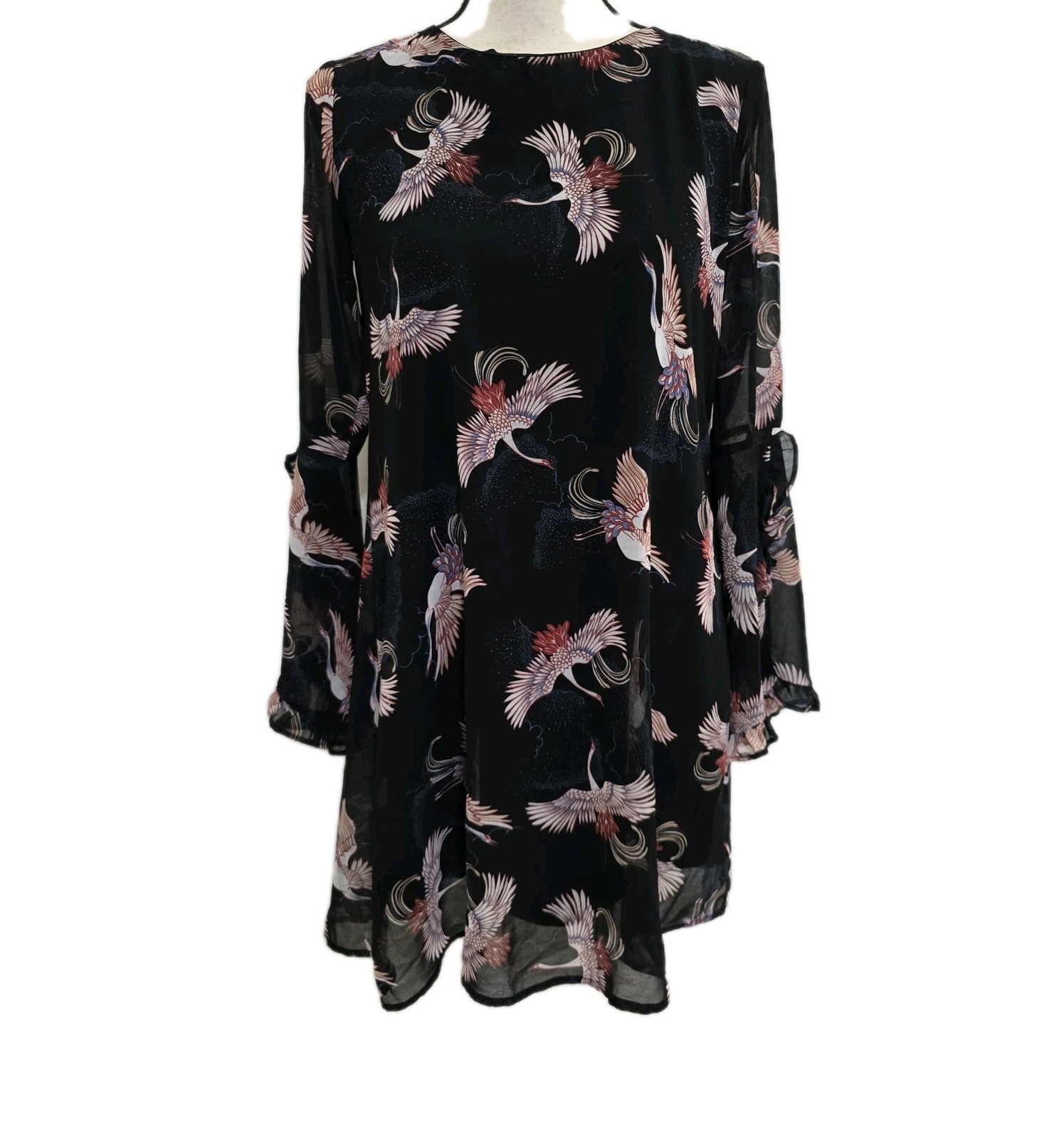 francescas MI AMI size XS Layered Boho Whimsigoth Flying Crane’s Dress Black