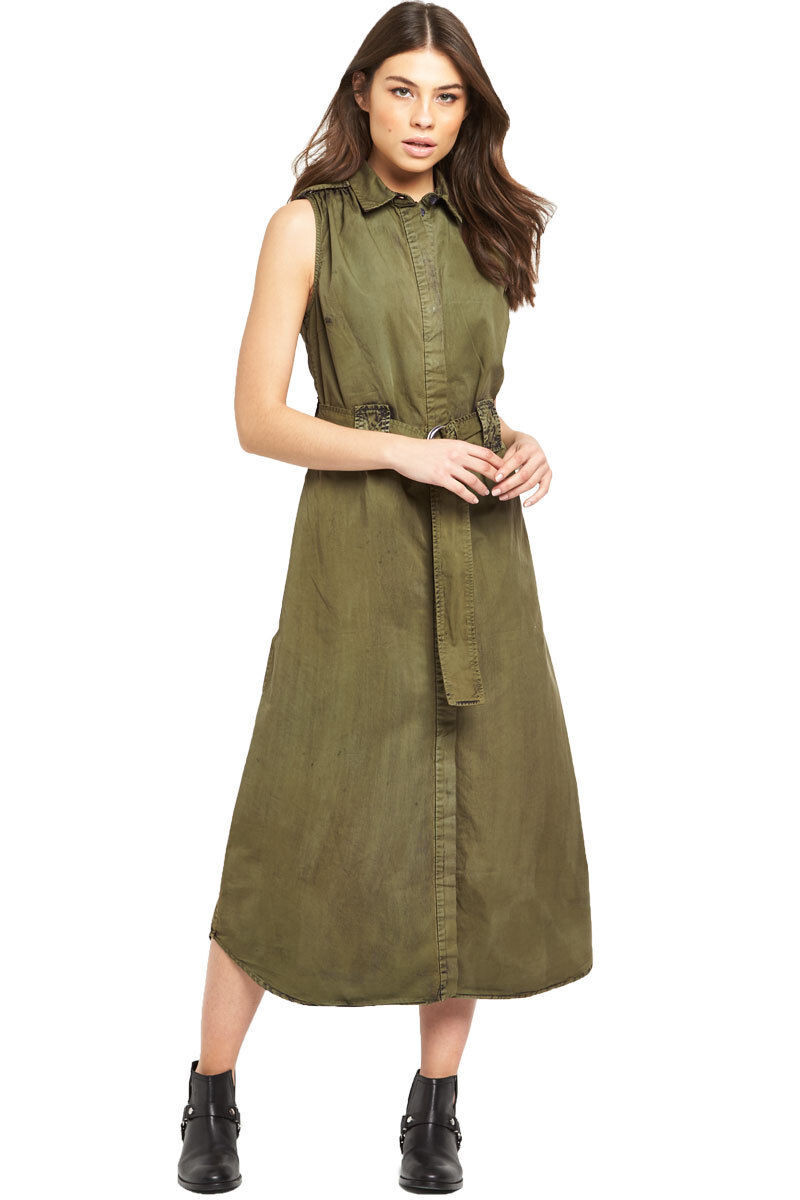 REPLAY Women’s Cotton Maxi Dress – Size S, Belted, Side Pockets, 100% Cotton