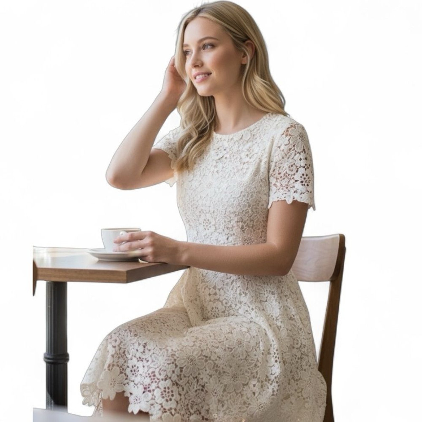 Shoshanna Romantic Ivory Floral Lace Twee women’s lined dress 4