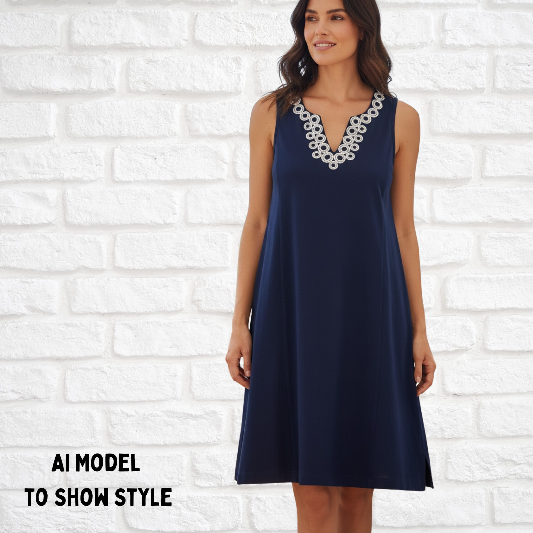 Lands’ End Blue Eyelet Shift Dress Womens Small Preppy Nautical Beach Cover Up