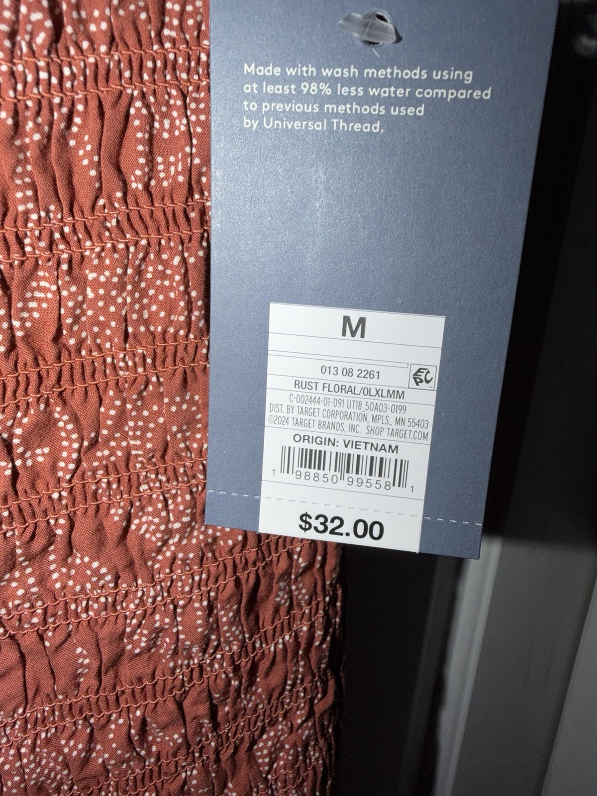 Universal Thread Rust Floral Smocked Woven Midi Dress V-Neck Sleeveless M