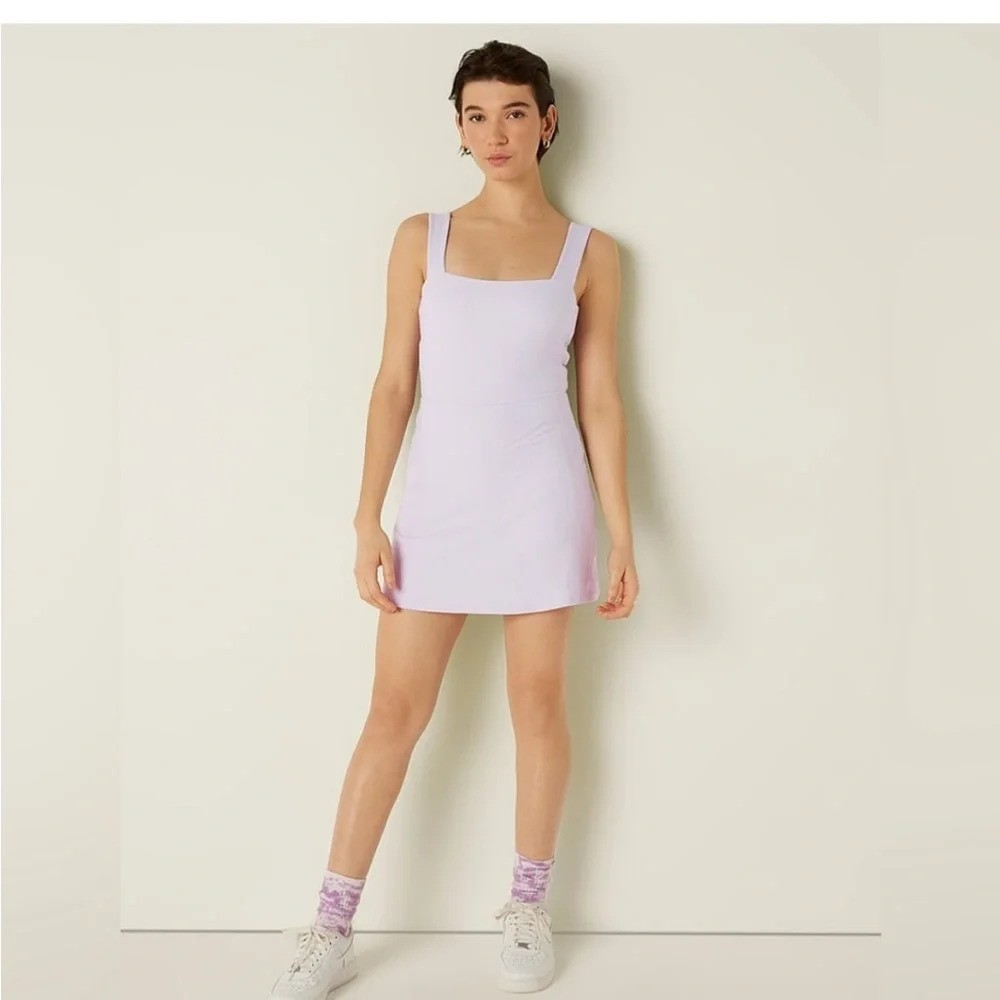 NWT White Rib Square Neck Active Dress with shorts Size xl PINK/Victorias Secret