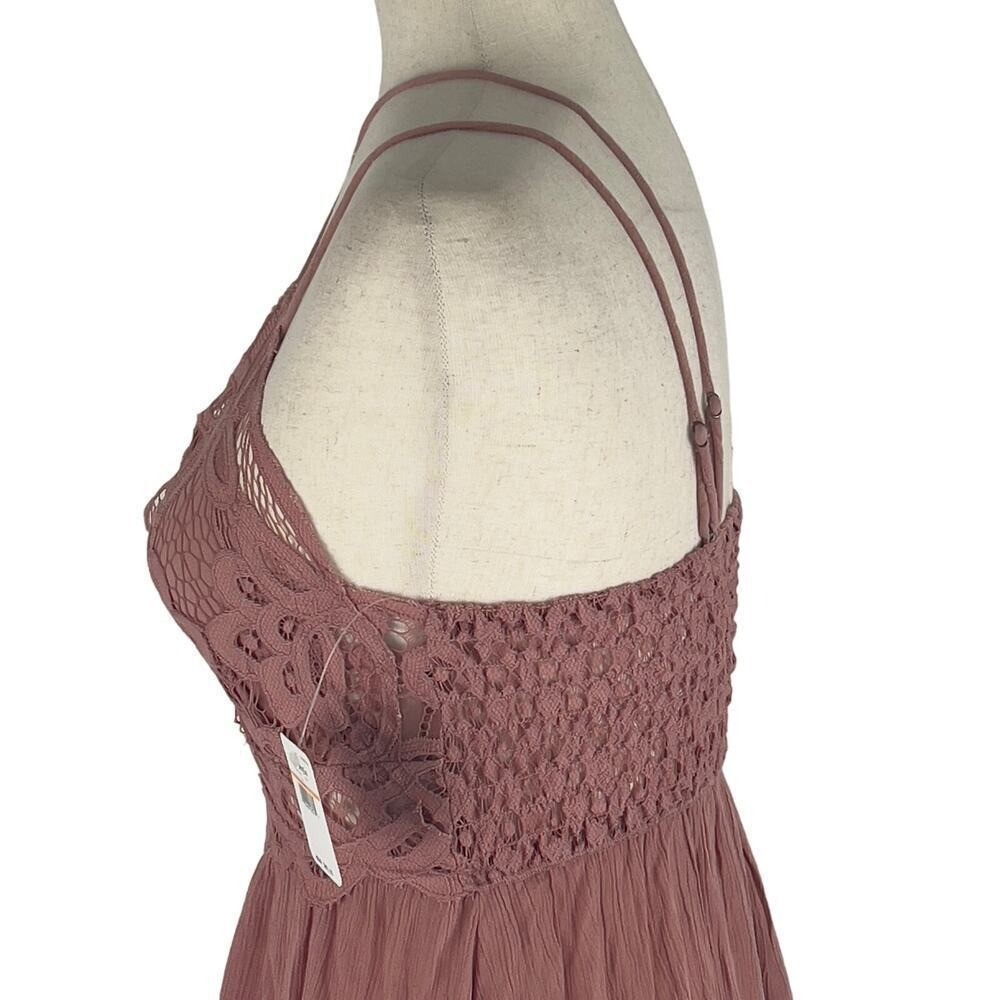 Free People Intimately Adella Lace Slip Mini Dress Mauve Pink Boho NWT XS