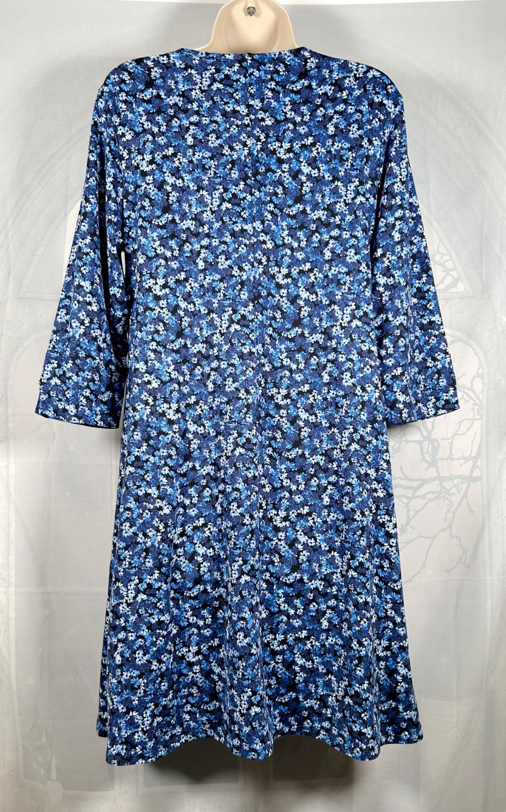 JD Williams blue ditsy floral soft peach-feel jersey 3/4sleeve tunic dress, 12