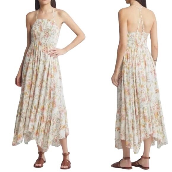 free people heat wave cream multicolor floral maxi dress $108 size large
