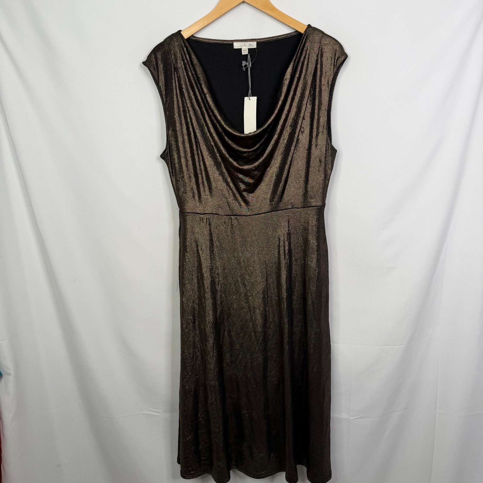 Nine Britton Bronze Metallic Cowl Neck Cocktail MIdi Dress XLP New with Pockets