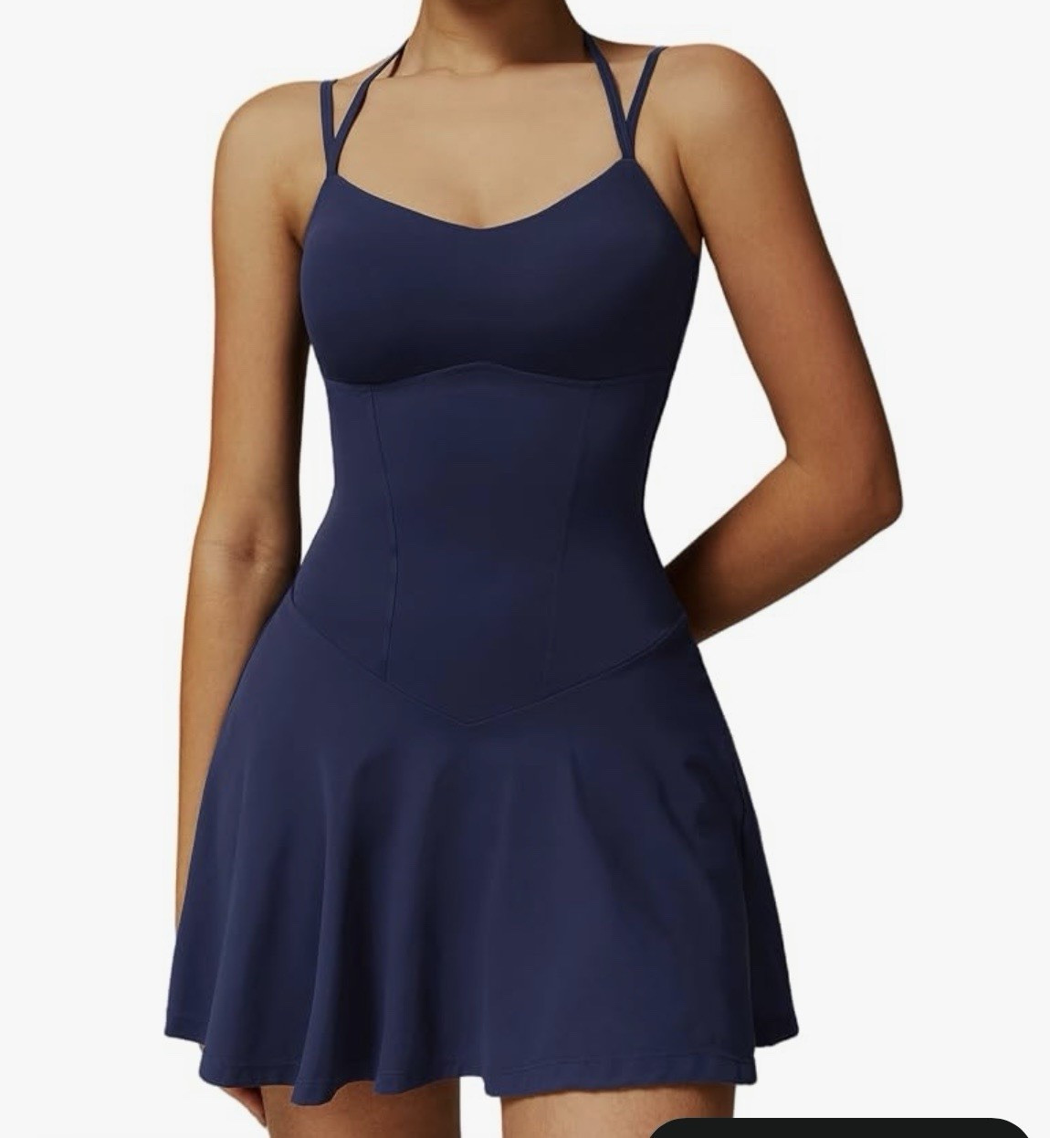 ABEHIK Amazon Navy Strappy Mini Tennis Athletic Active Dress with shorts Size S