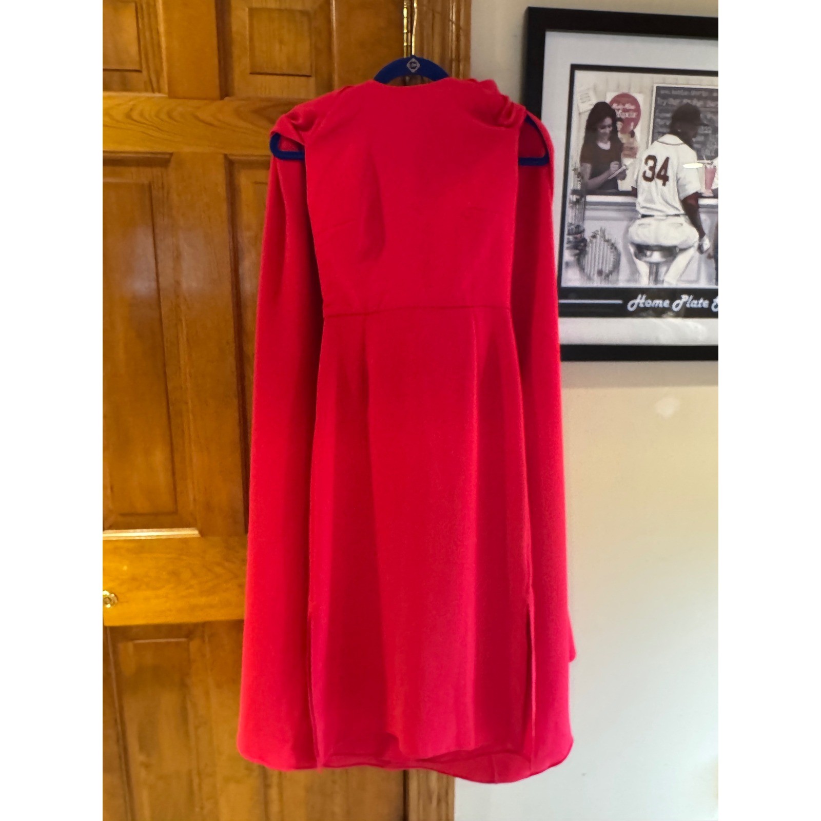 Edeline Lee Red Cape Dress Size 8 Midi Cocktail Formal UK Made Designer