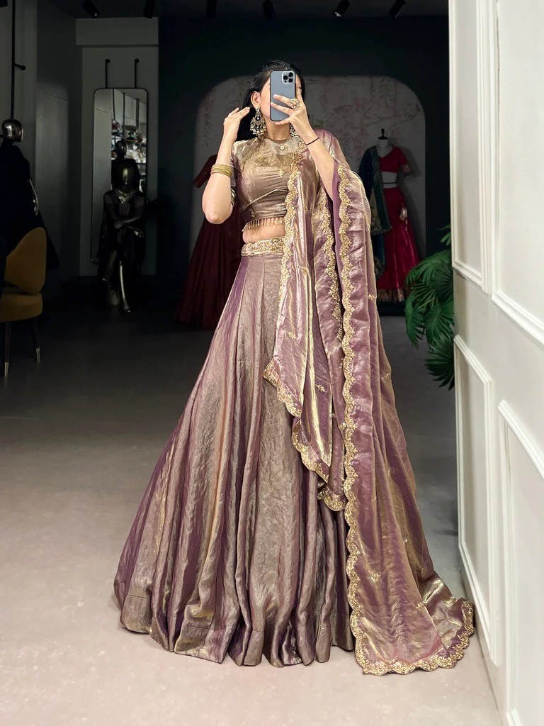 Women’s Mauve Silk Blend Lehenga Choli Dupatta Ethnic Wedding Party Outfit