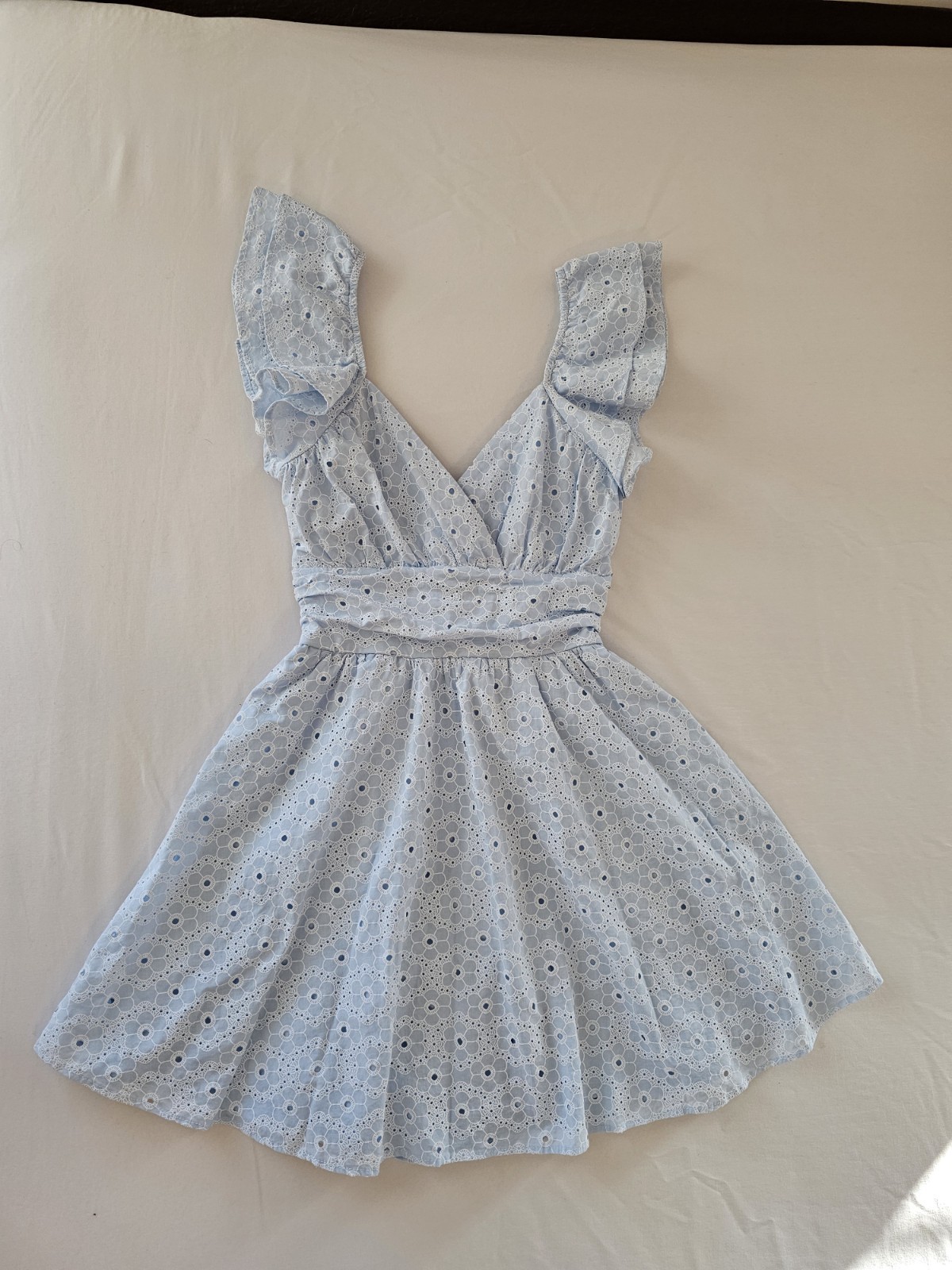 Altar’d State XS Light Blue Eyelet Embroidered Mini Dress Ruffle Sleeve