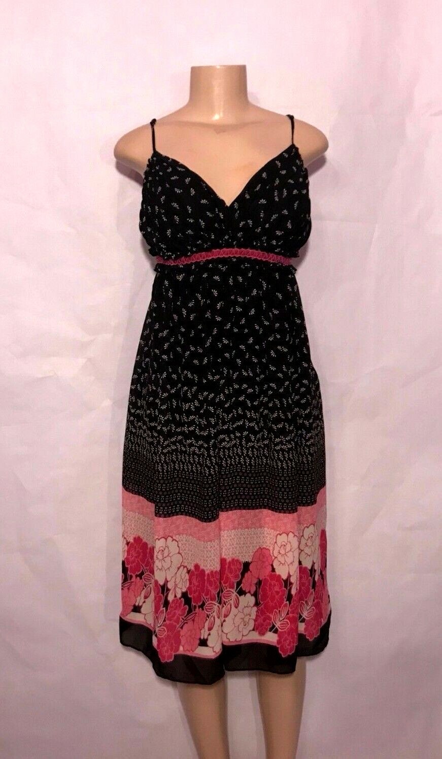 BRAND NEW SHERI MARTIN BLACK MULTI COLOR SPAGHETTI STRAP EMPIRE WAIST DRESS 12