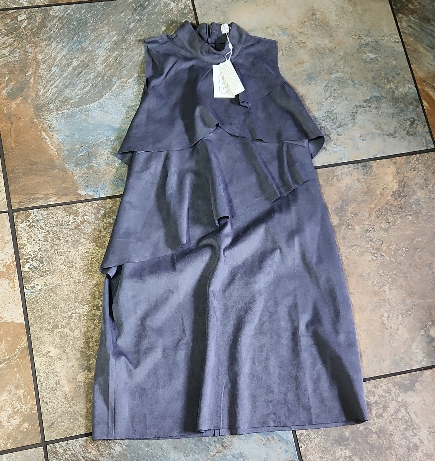 Mud Pie Women’s Gray Solid Sleeveless Collared Zip Lined Layered Ruffle Mini M