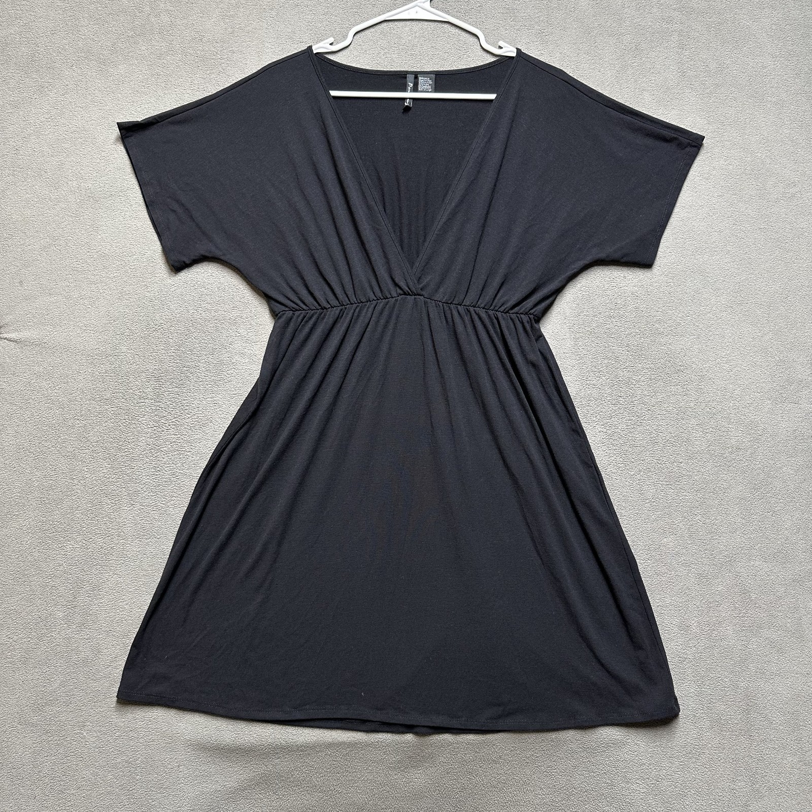 Surplice Dress Womens size XL Black Short Sleeve Flowy Stretch Rayon Blend EUC