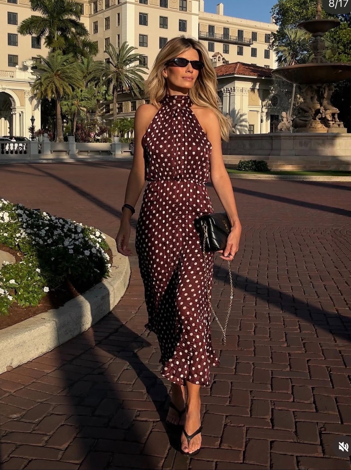 ZARA NEW WOMAN SS26 POLKA DOT MIDI DRESS Ecru /Maroon 4387/032_XS-XL