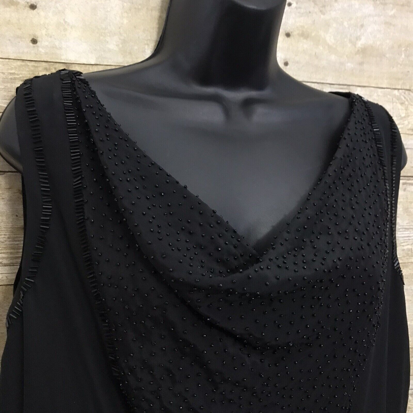 Banana Republic Monogram Collection Size 2 Black Dress Beaded Draped Neck NWT