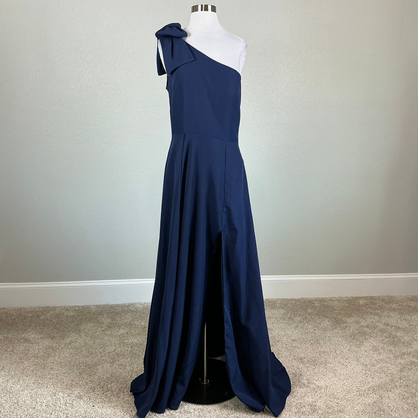 Mac Duggal 26989 Blue Evening Gown One Shoulder A-Line Thigh Slit Dress Size 10
