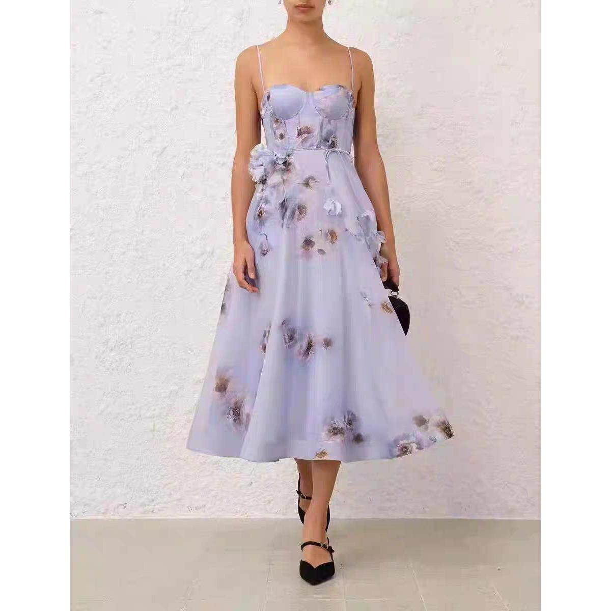 Zimmermann Women’s Floral Print Belted Corset Strappy Midi Dress Vacation