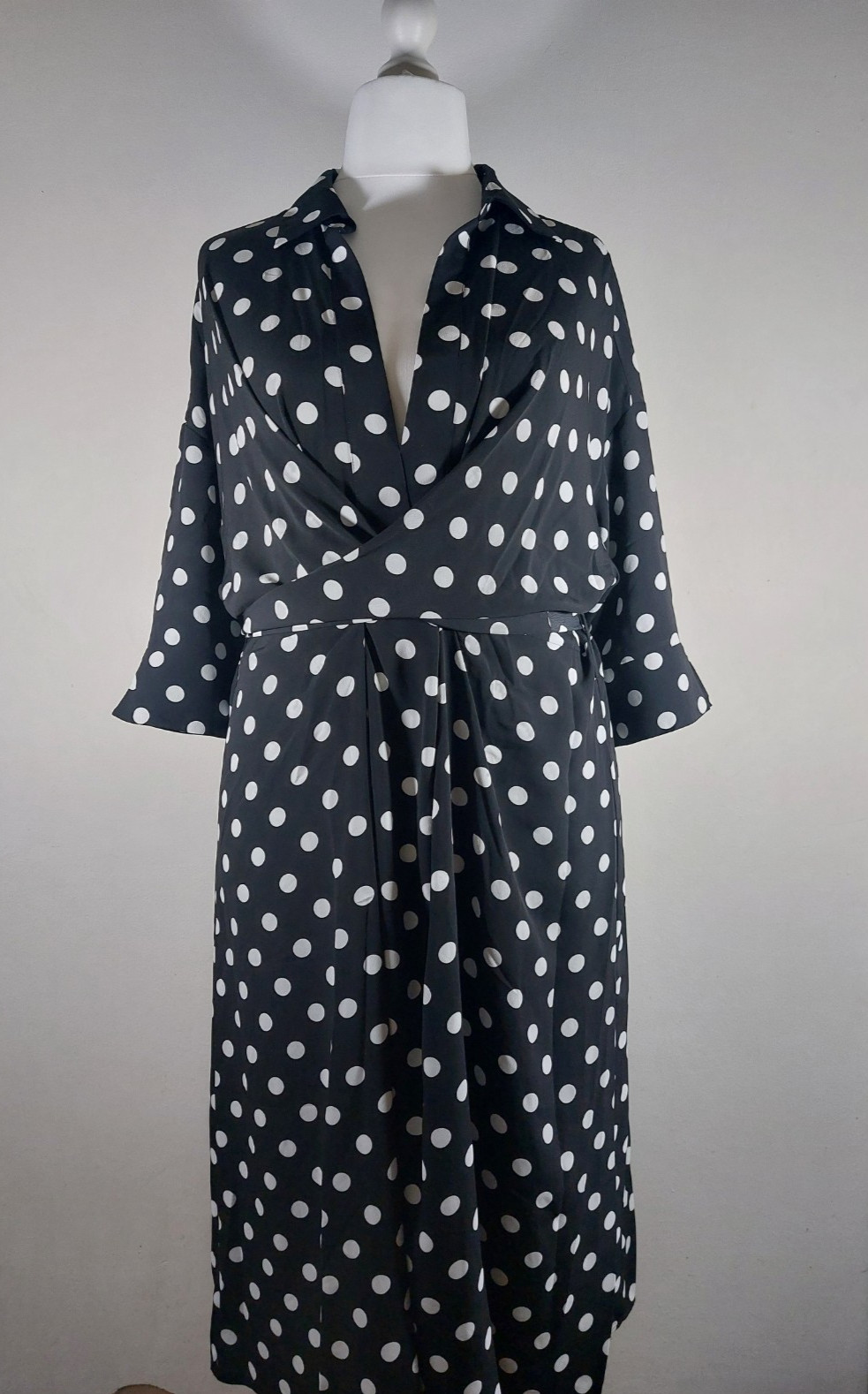 Manon Baptiste Black & White Polka Dot Wrap Dress UK 20 EU48 Tie Belt Midi