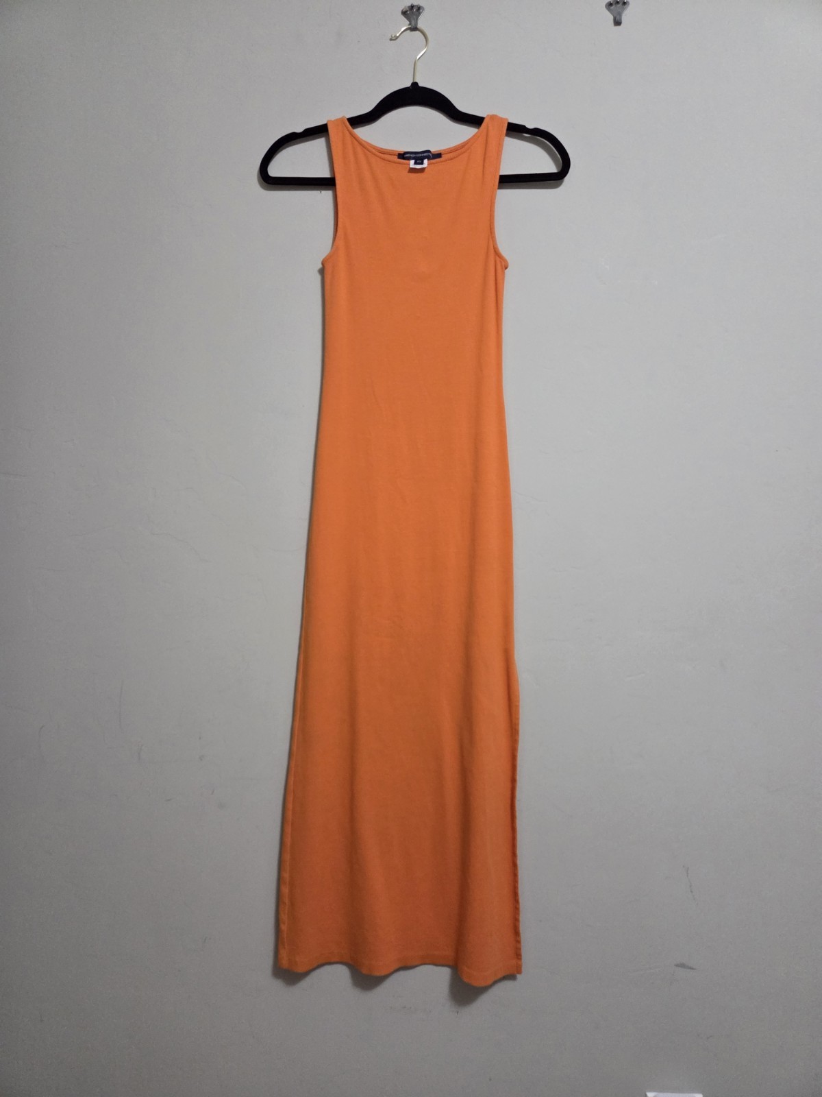 French Connection Orange Ribbed Knit Scoop Neck Sleeveless Midi Dress XS