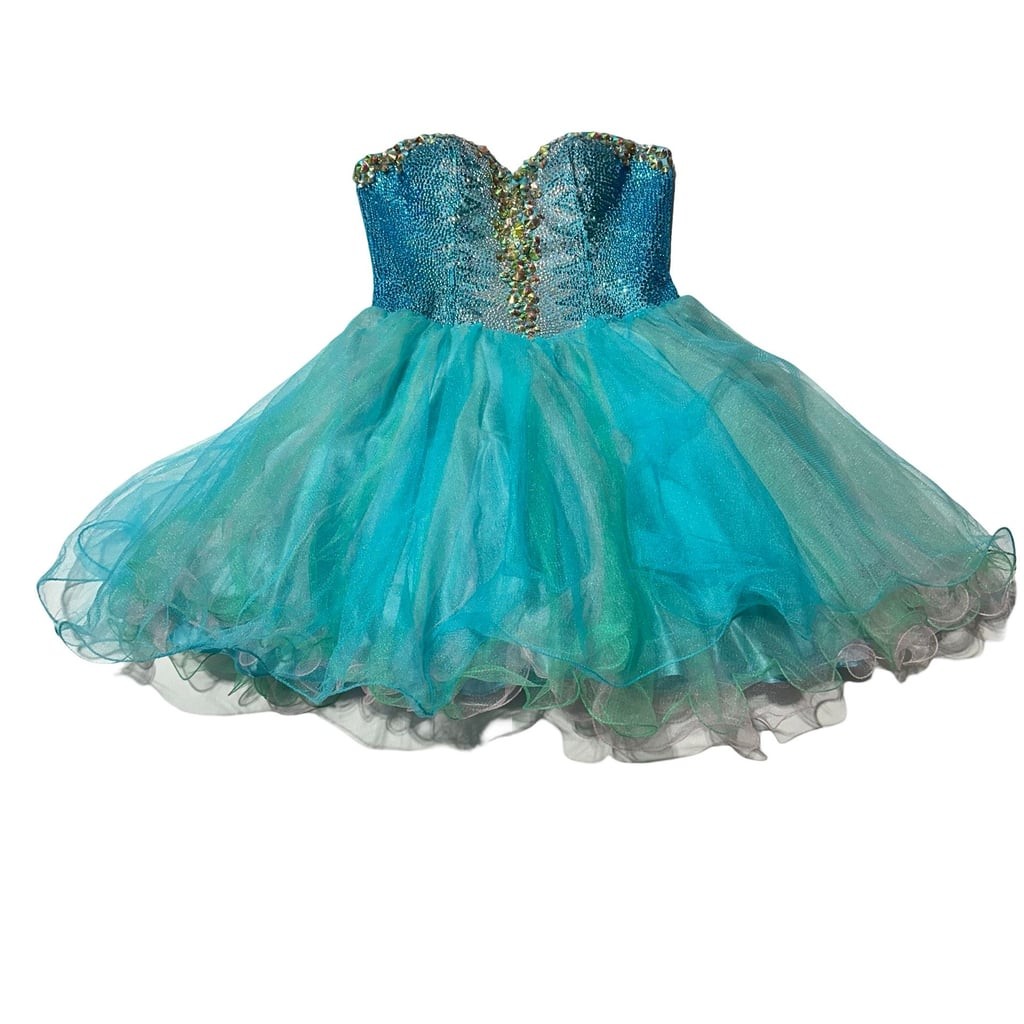 Tony Bowls Strapless Beaded Corset Short Prom Dress Turquoise Blue Tulle Size 4