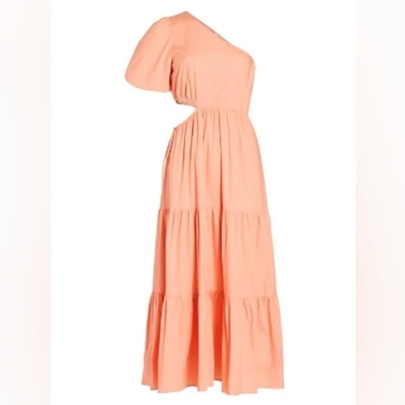 WAYF One-Shoulder Tiered Maxi Dress – Peach Cutout Waist – Size Medium – NWT
