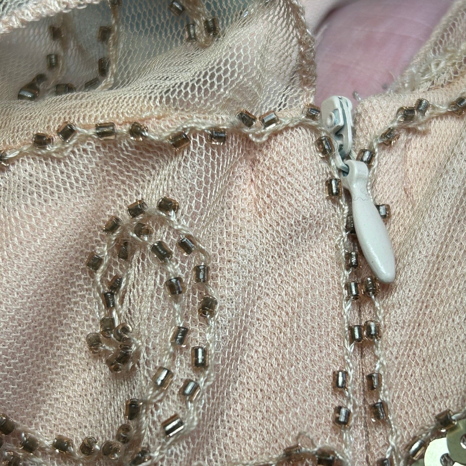 Pink Beaded Sequin Flapper Dress PS Fringe 1920s Style Art Deco Costume Party