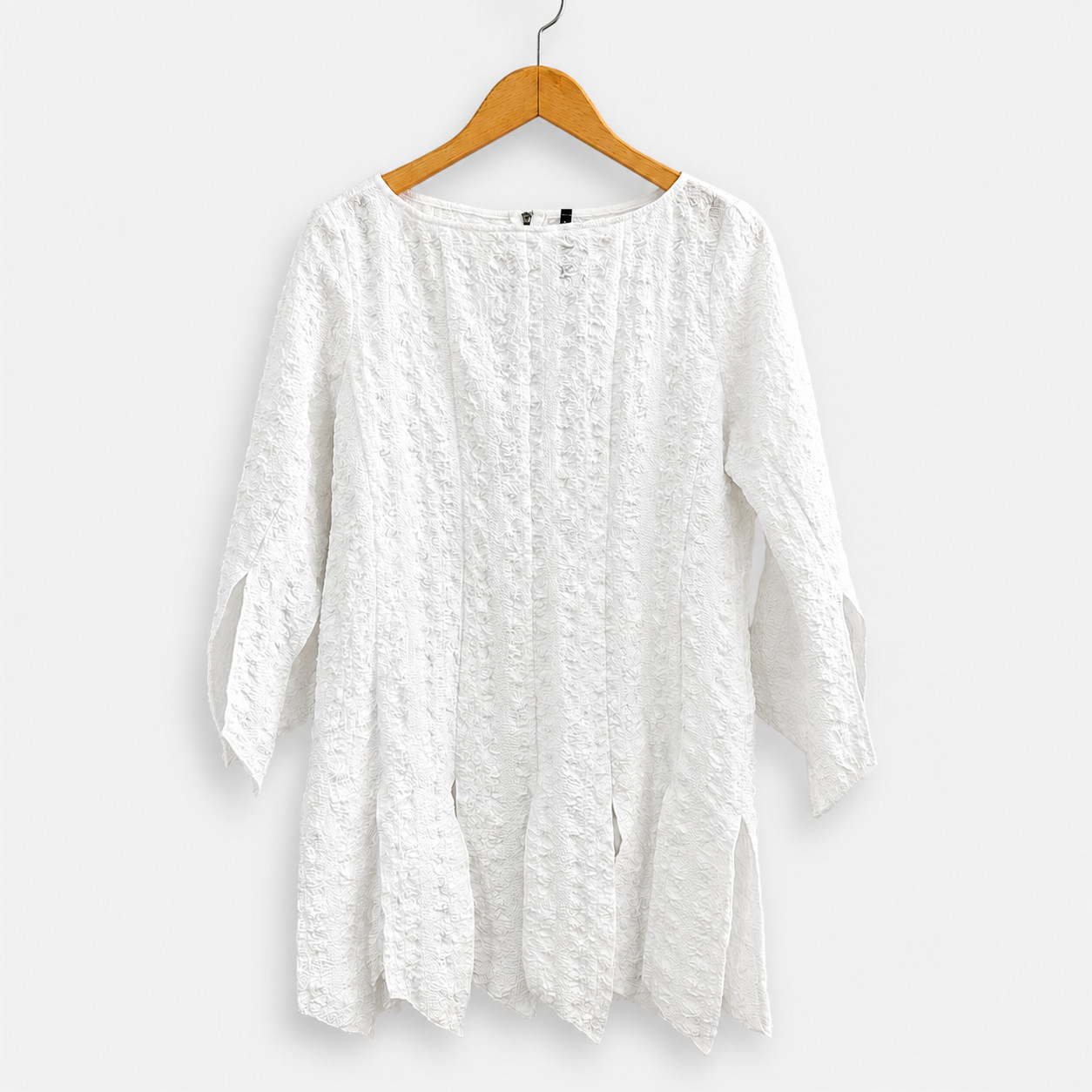 IC Collection Womens S White Textured Shift Dress Handkerchief Hem Made in USA