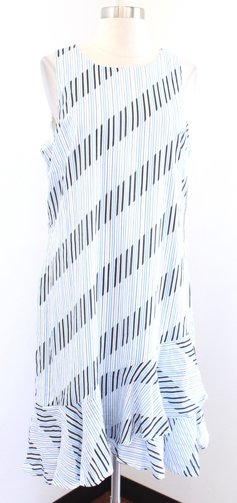 NWT Wisp Stitch Fix Blue White Black Striped Flounce Hem Sleeveless Dress Sz 14
