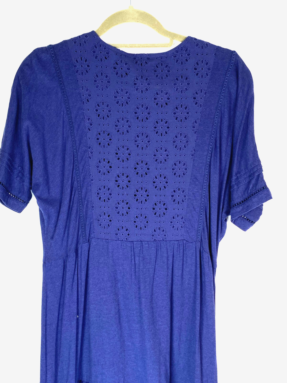 Sweet Magnolia Nave Blue Eyelet Embroidered Shirt Dress Sz M Prairie Twee Boho