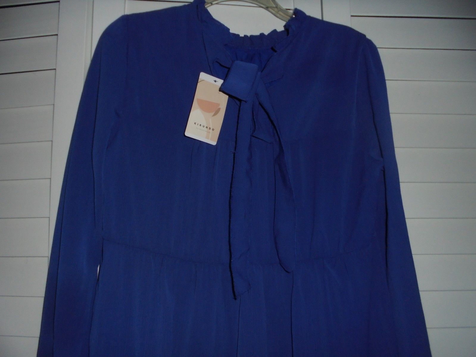 KIRUNDO WOMENS LONG SLEEVE RUFFLE COBALT BLUE MINI DRESS-SIZE M(8-10)