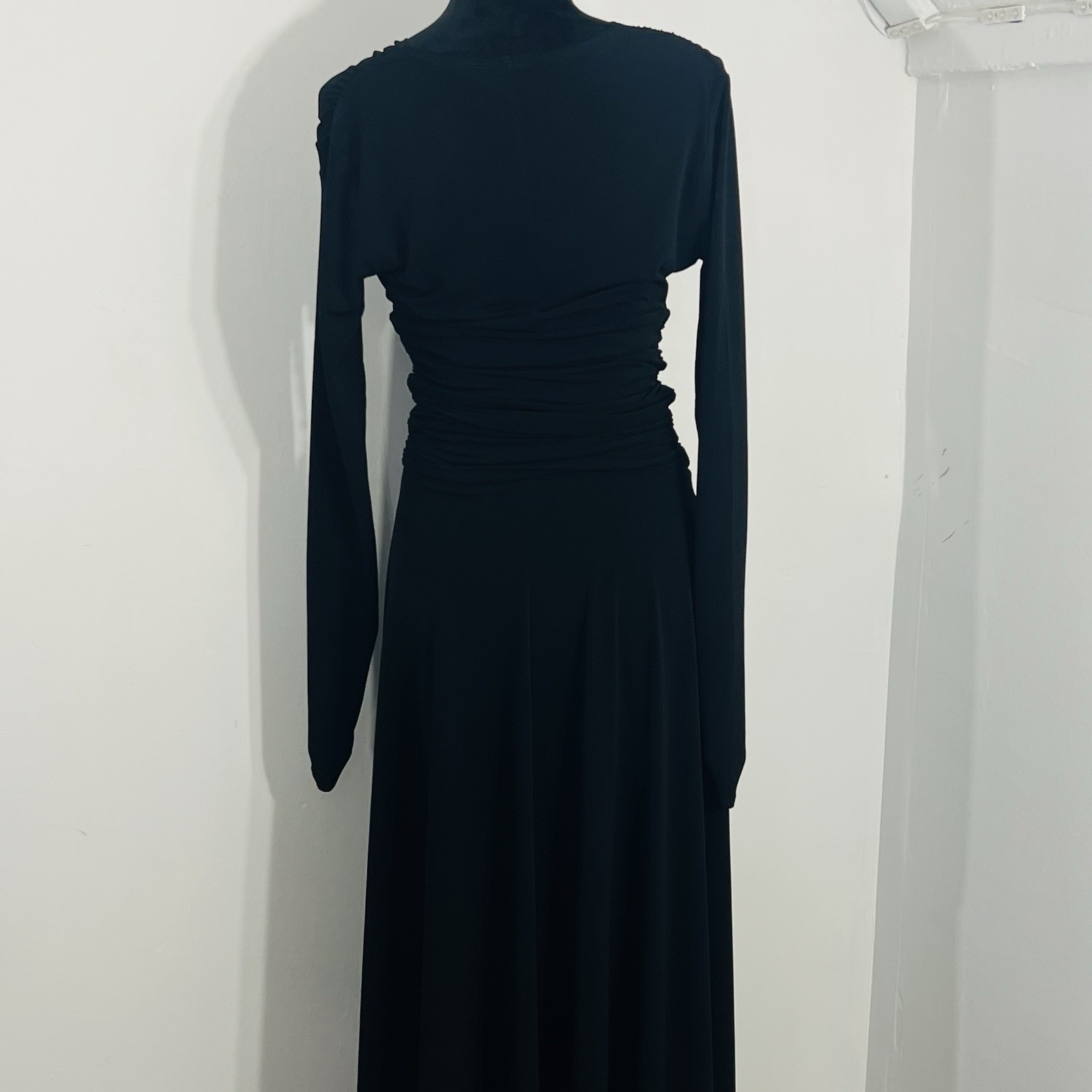 Shape FX V Neck Long Sleeve Ruched Maxi Slimming Body Hugging Sleek Silhouette
