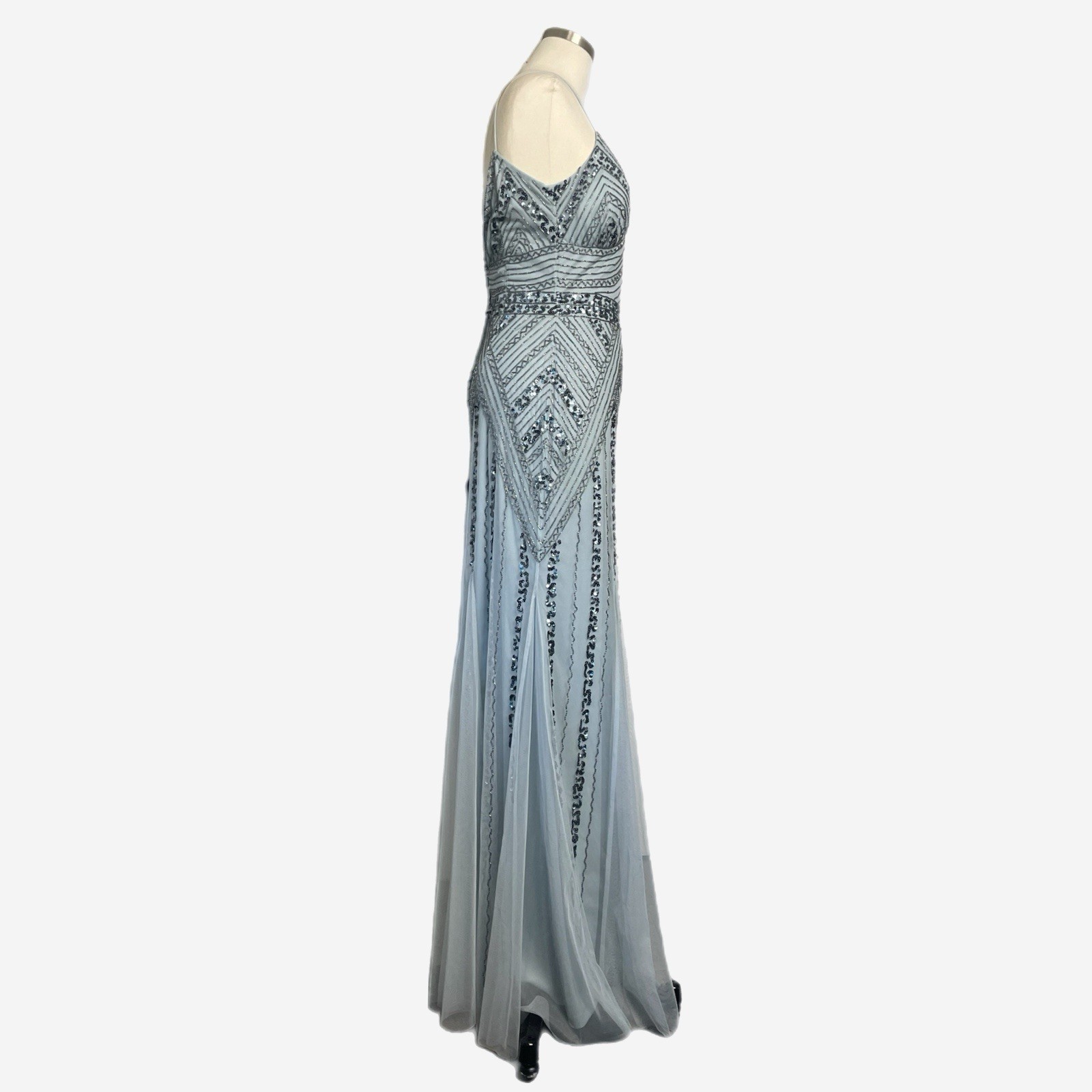 Marina NWT light blue beaded mesh v neck gown bridesmaid princess castlecore 6
