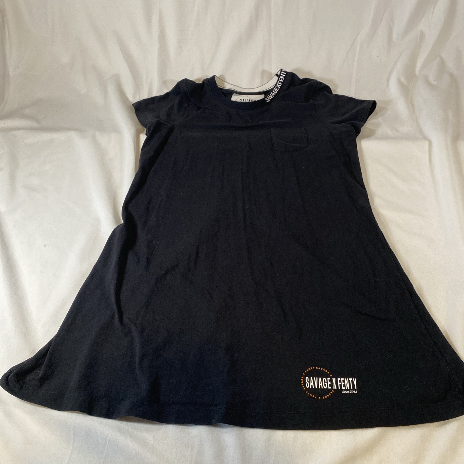Savage X Fenty Black Knit Logo Pocket Crew Neck Short Sleeve T-Shirt Dress Large
