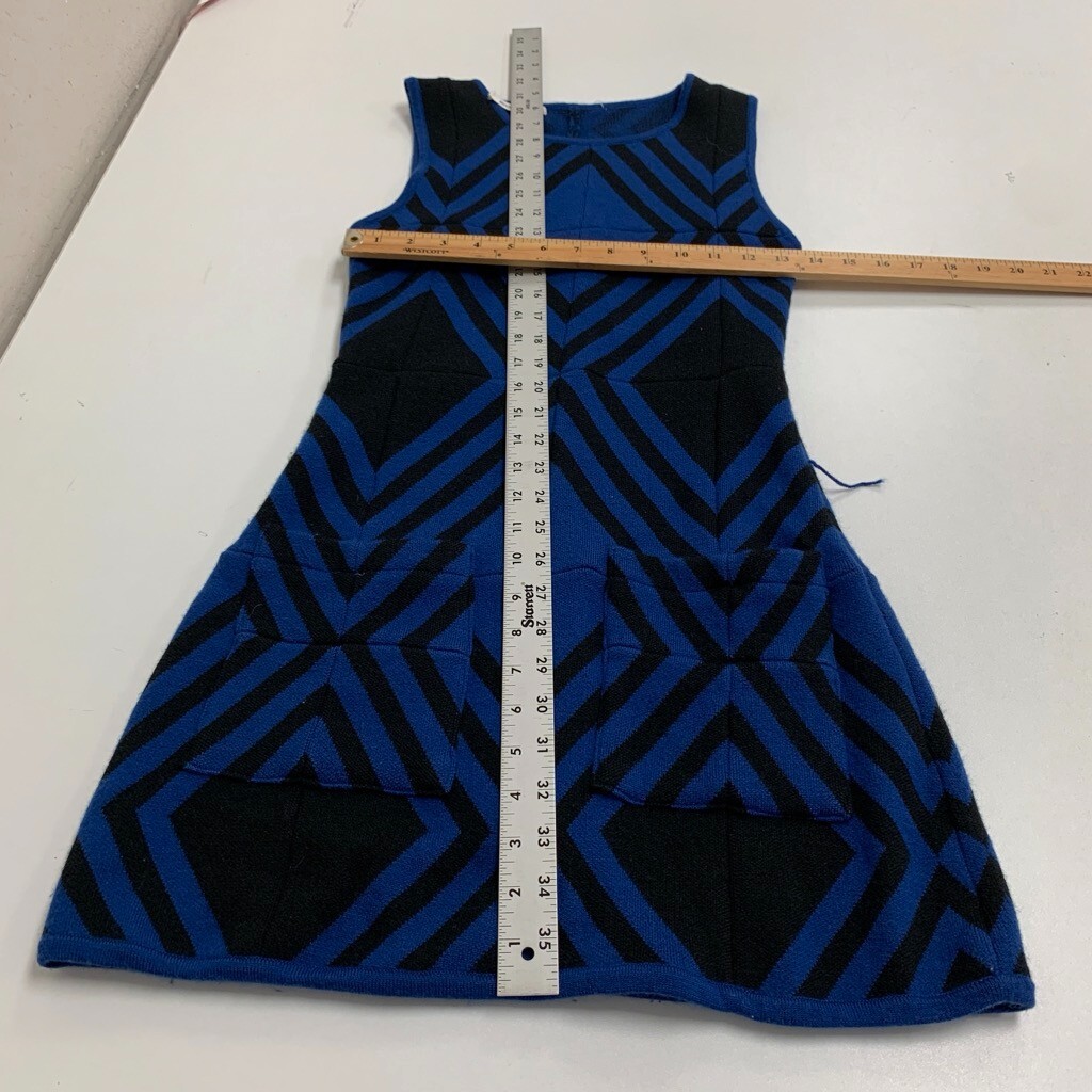 Alice + Olivia Dress Women Extra Small Cobalt Black Wool Chevron Pockets *READ
