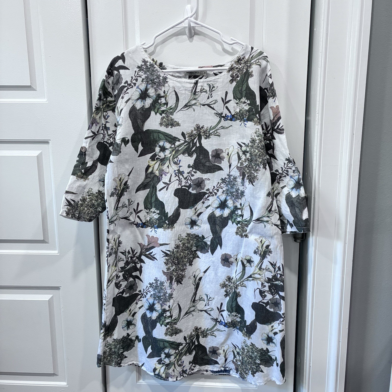 Valentina Naldi Italian Linen Dress Size M, Floral And Nature Print