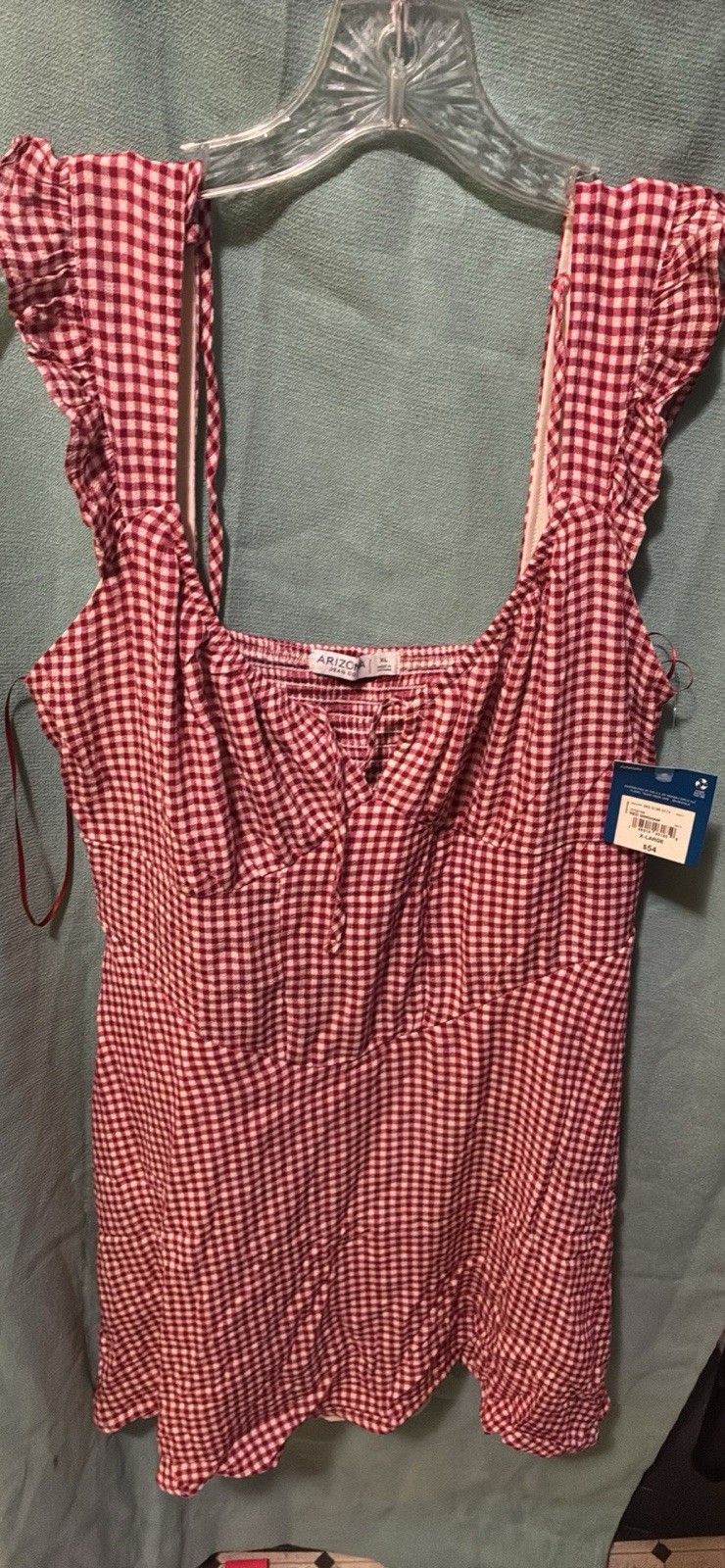 Arizona Jean Co. Red Gingham Ruffle Strappy Juniors Dress X-Large