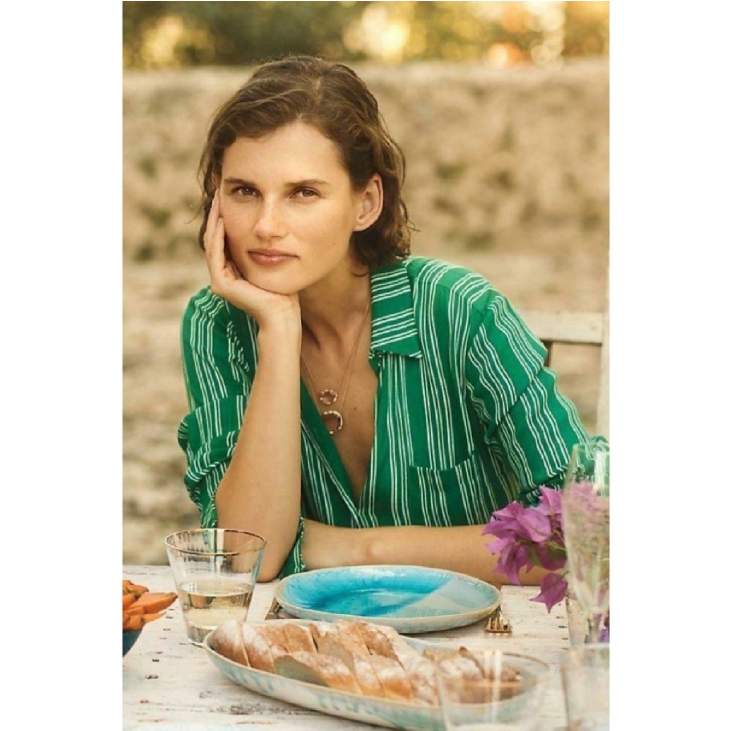 NWT Anthropologie Maeve Martina Belted Shirt Dress Sz 10 Green Striped Coastal