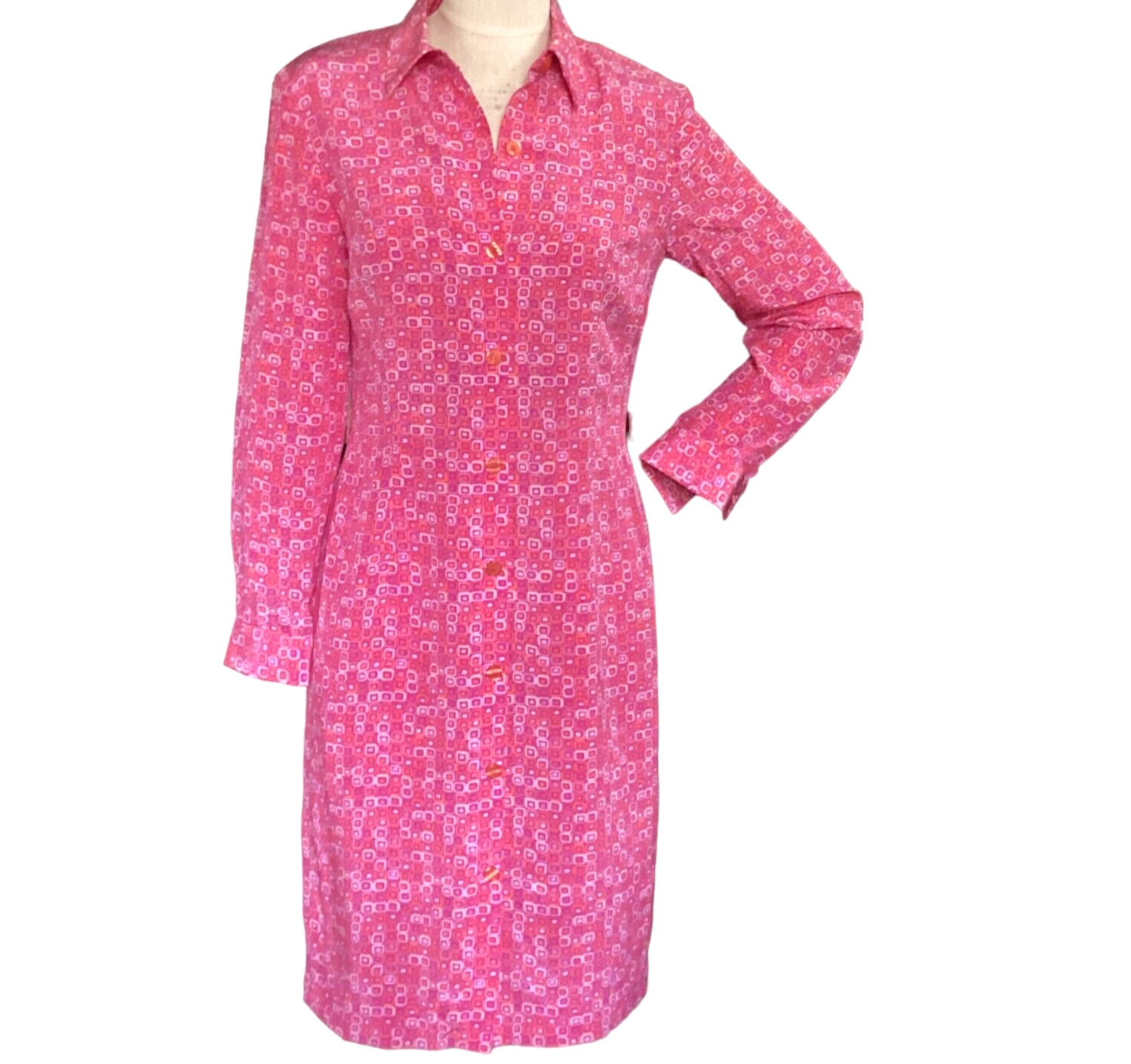 YL/Yair 100% Silk Shirt Dress Sz 8 Pink #162G