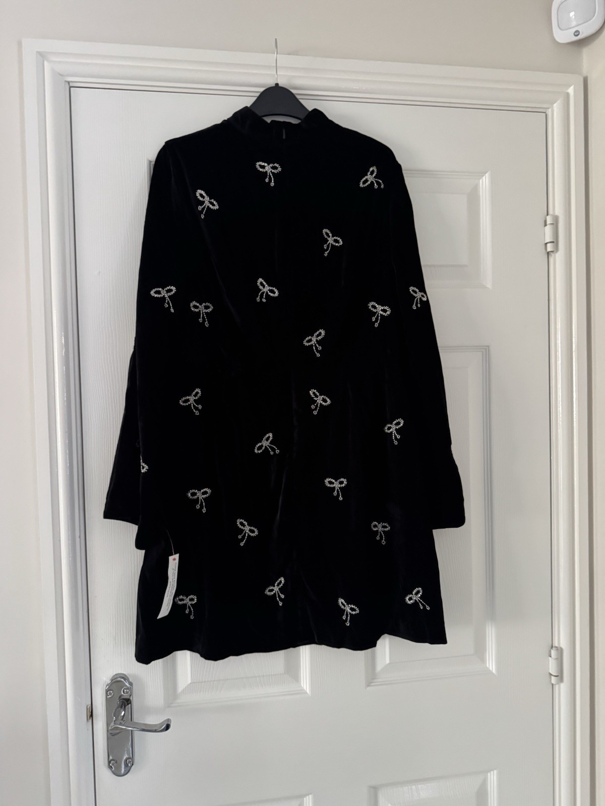 New with Tags Monsoon Black Velvet Feel Sequinned Bow Dress UK 14 RRP £125