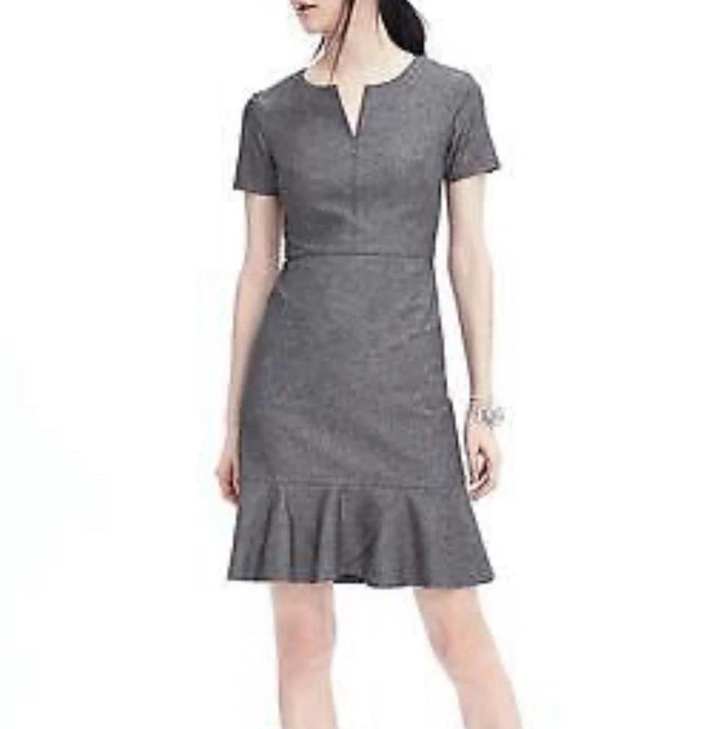 Banana Republic Dress Women S/2/4 Sheath Flounce Flutter Hem Gray Stretch Denim