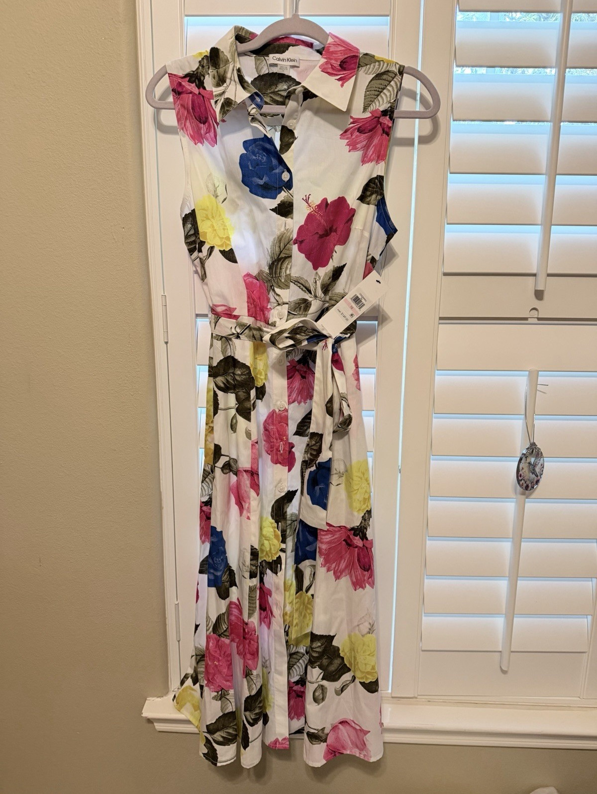 Calvin Klein NWT Floral Sleeveless Shirt Dress Size 10 Belted MSRP $149