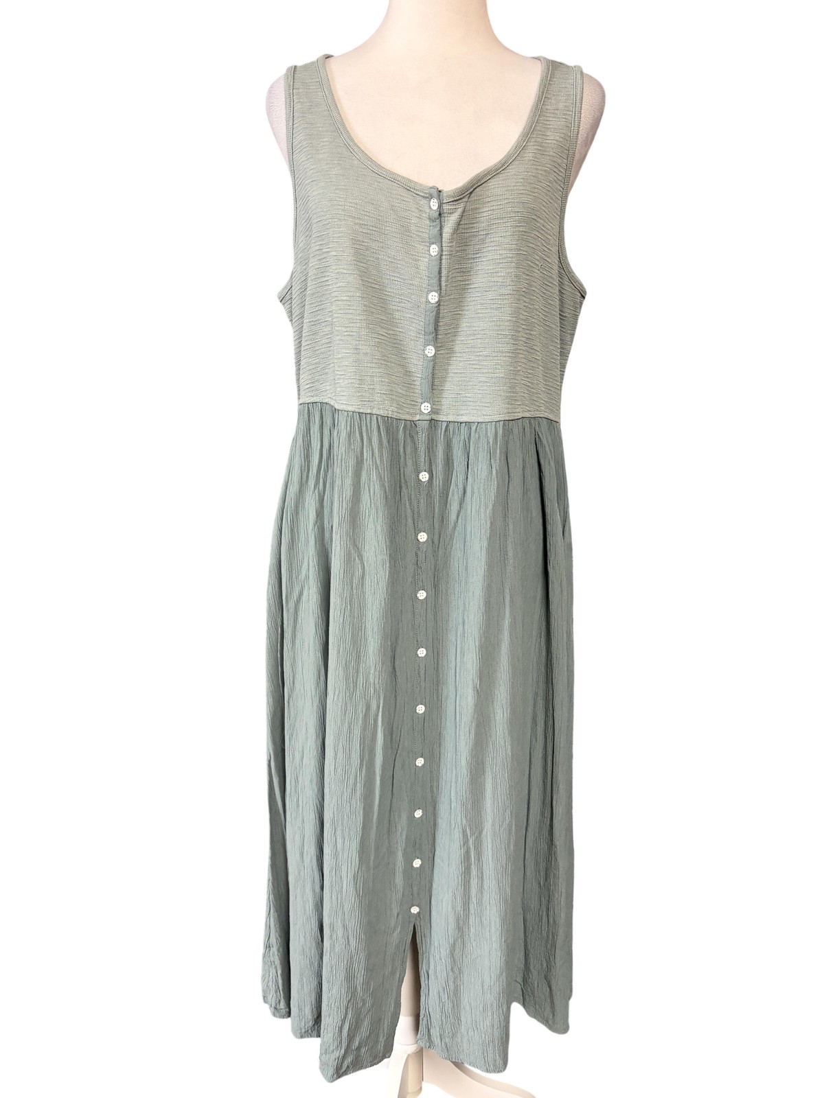 Frye And Co Womens XL Green Maxi Tank Dress Button Front Pockets Casual