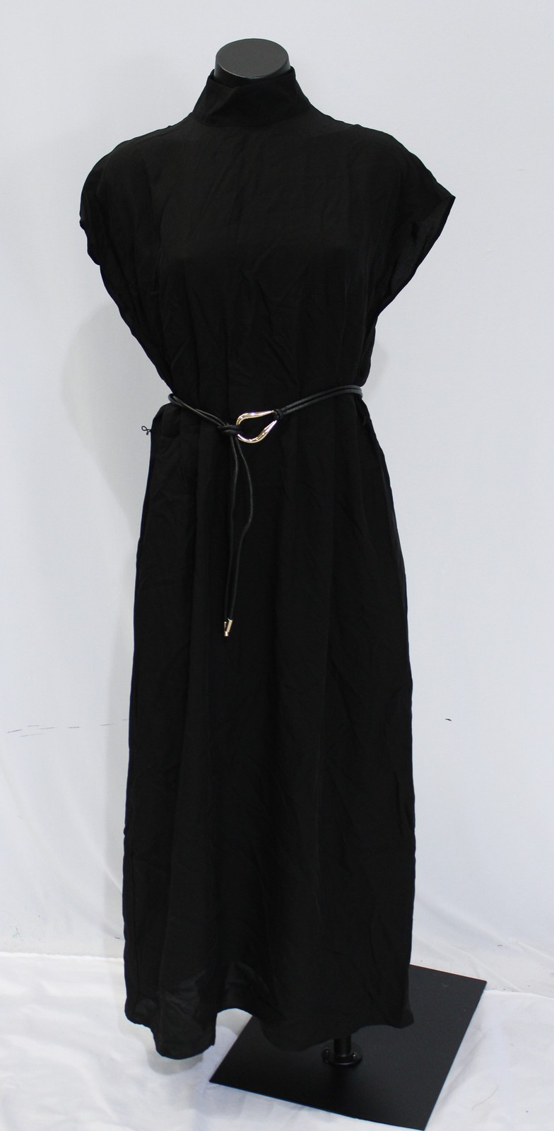 MANGO Women’s Belted Short Sleeve Lyocell Shirt Dress JT8 Black Size XS NWT
