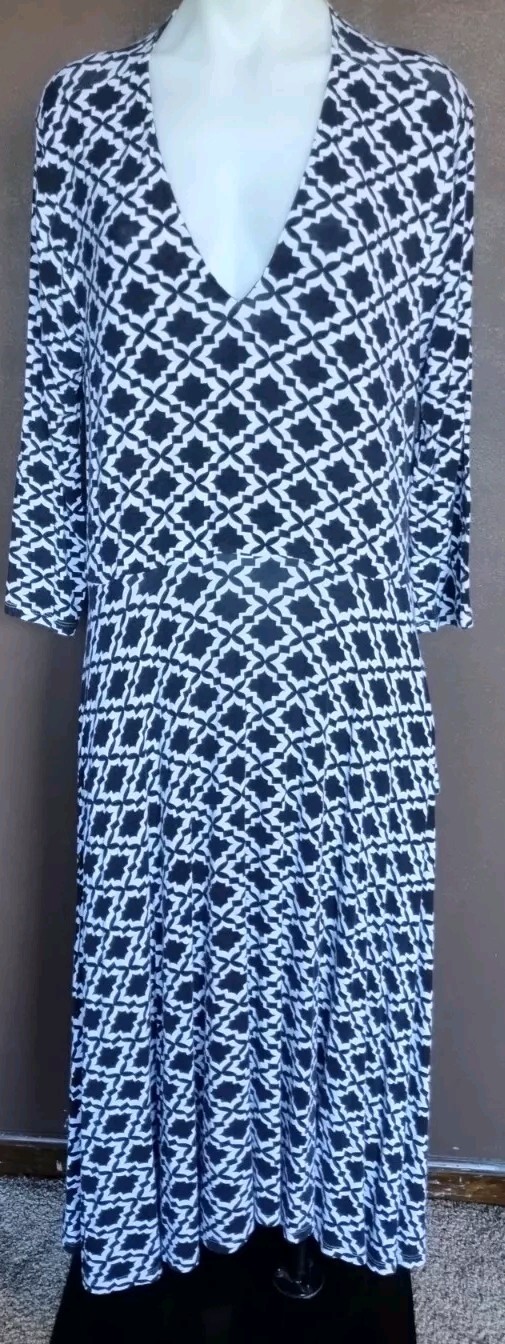 Agnes & Dora Geometric Dress Womens XL Black White Stretch Comfy
