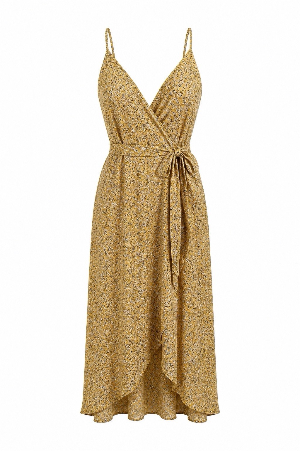 Floral Sun Dress Self Belt Yellow Y2K Ruffle Cottage Boho Coquette XL Summer