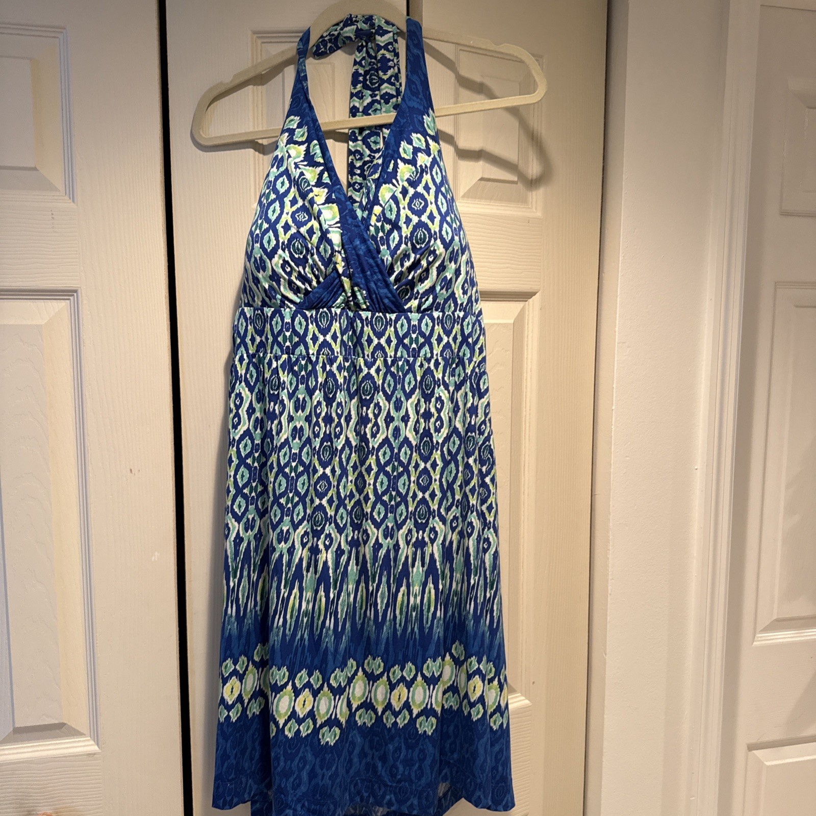 Soma Blue Halter Dress Soft Stretchy Knee Length build in bra Women’s Sz XL