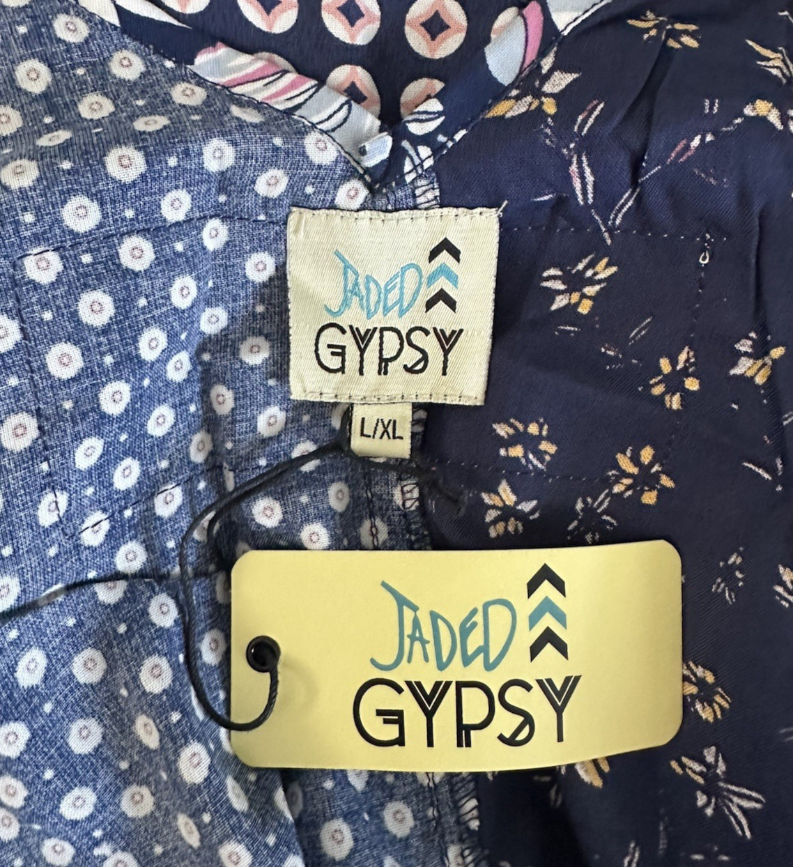 Jaded Gypsy L/XL Sleeveless Patchwork Floral Maxi Dress in Navy Blue NWT