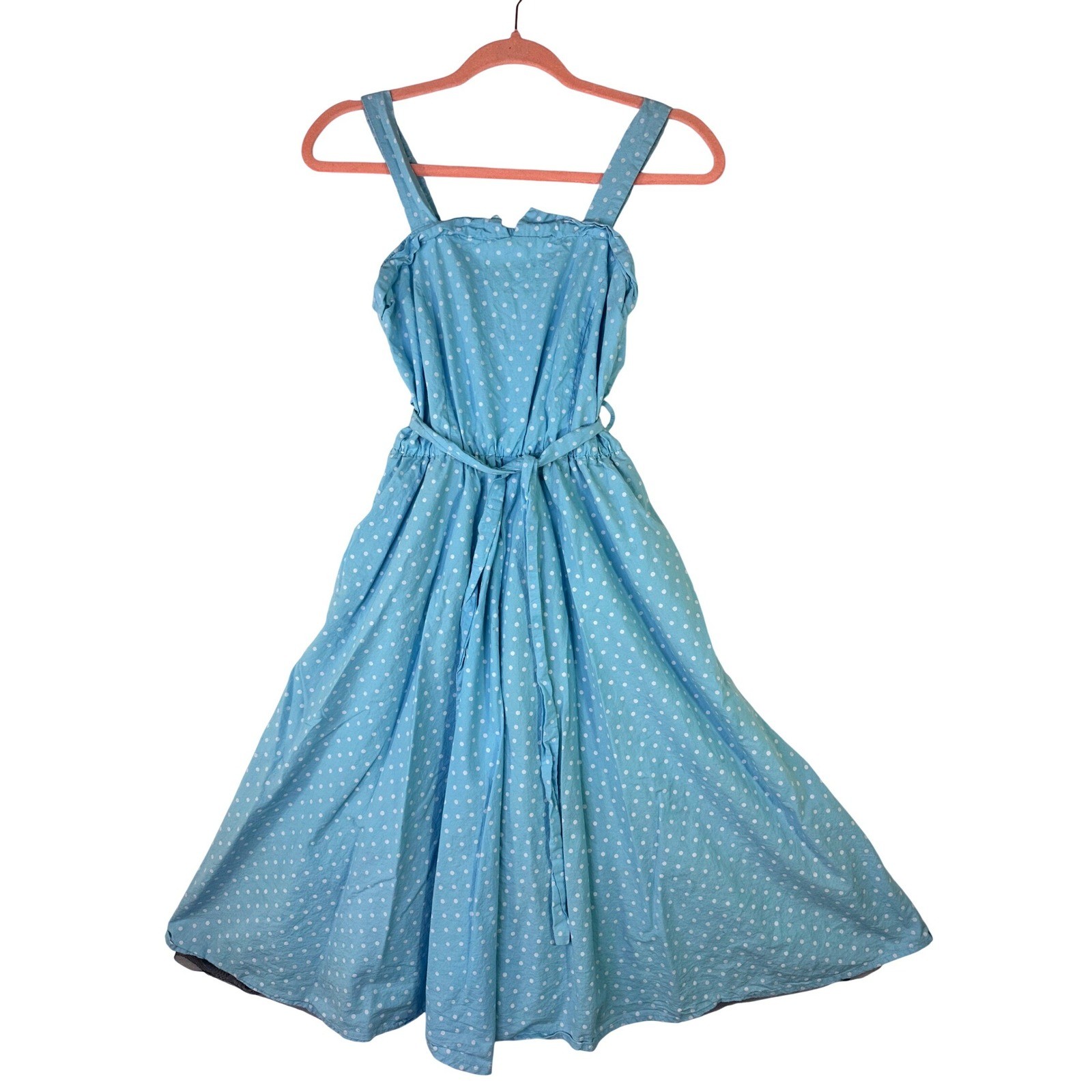Light Blue Polka Dot Fit & Flare Sundress with Tulle Crinoline and Tie Waist
